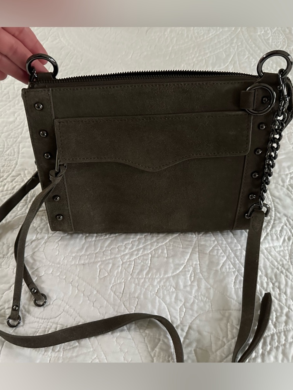 Rebecca Minkoff Olive Suede Crossbody with Chain Strap
